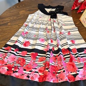 Rare Editions Black Collar Floral Stripe Dress in Pink & Black